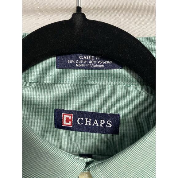New Chaps Oxford Dress Shirt Men 15.5 32/33 Green Pinpoint Wrinkle Free Oeko-Tex - Picture 3 of 6